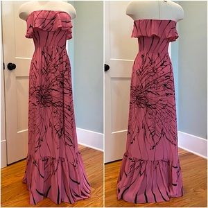 Pink 💖 Jay Godfrey Silk Ruffled Strapless Smocked Maxi Dress - Size 4